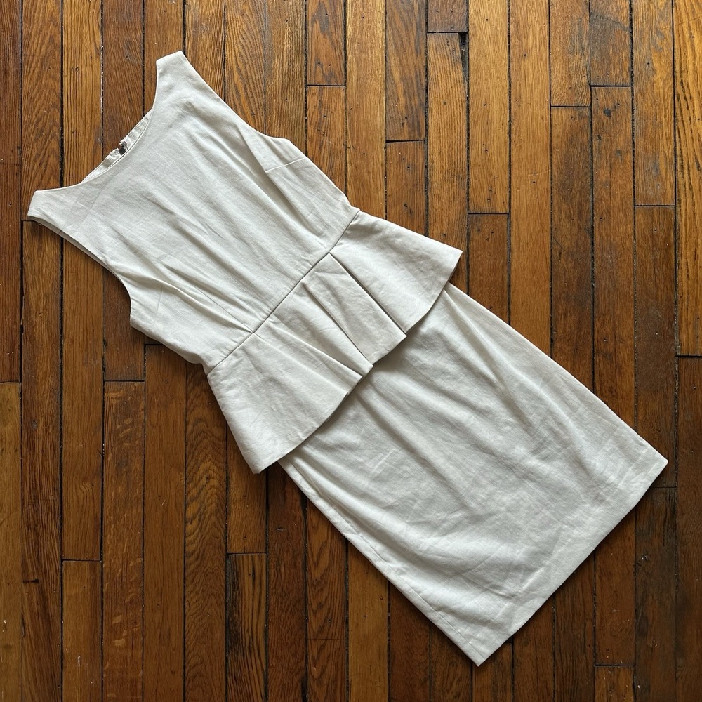 Alice Olivia To Work Beige Linen Sleeveless Peplum Sheath Dress Women 4 Beige